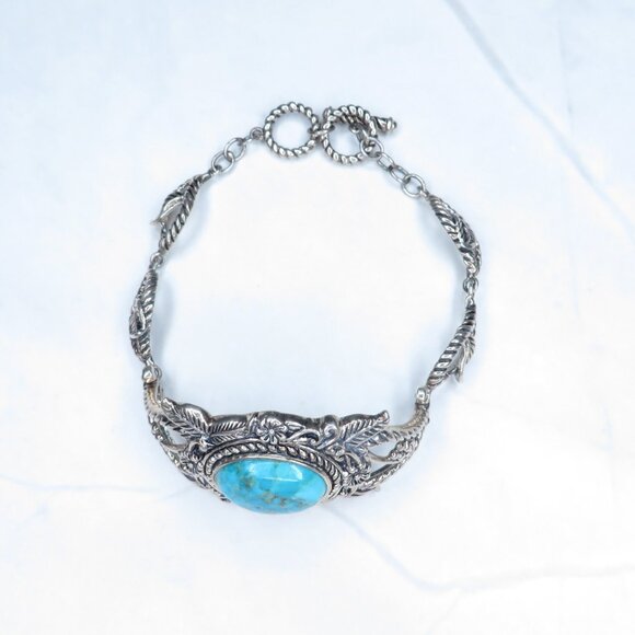 Sterling Silver Ornate Adjustable Turquoise Bracelet - Picture 4 of 11
